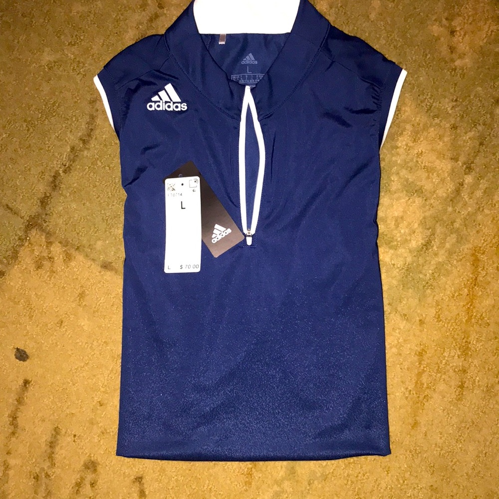 Adidas Navy Blue with white trim zip up tank.